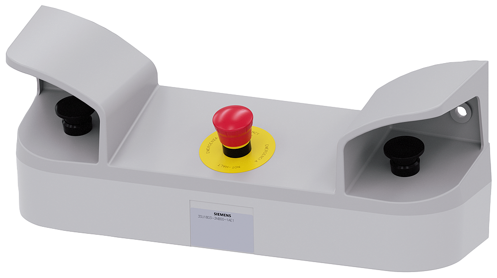 Siemens SIRIUS ACT 3SU18033NB001AE1 2-H& Operated Console w/ Cable Cut-Outs, For Use w/ 22 mm Round EMERGENCY STOP Pushbutton & Comm& Devices, Plastic, Black/Gray/Red