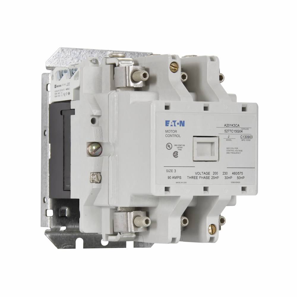 EATON A201K3CB Full Voltage Non-Reversing NEMA Contactor, 208 to 600 VAC V Coil, 90 A, 3 Poles