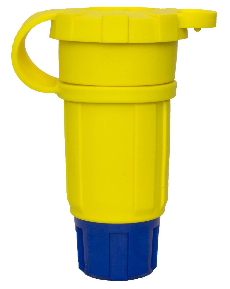 Ericson® Perma-Tite® 1612-CW6P 1-Phase Grounding Watertight Straight Blade Connector, 125 VAC, 20 A, 2 Poles, 3 Wires, Brilliant Blue/Radiant Yellow