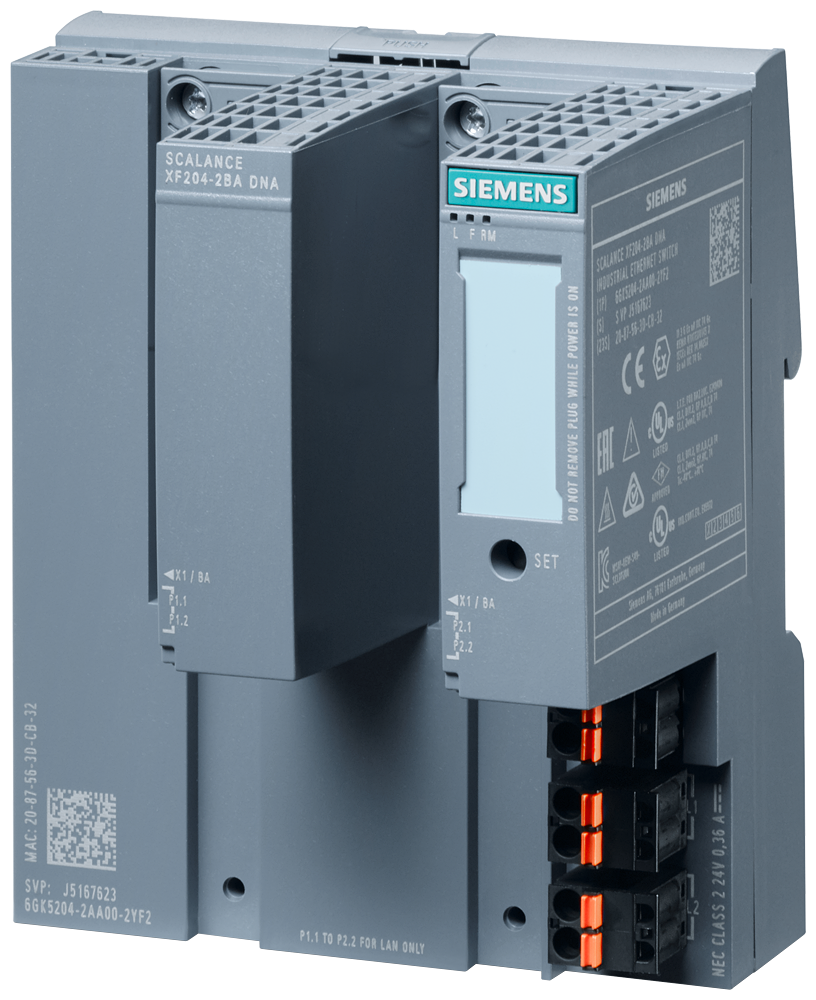 Siemens SIMATIC 6GK52042AA002YF2 SCALANCE XF204-2BA Managed Industrial Ethernet Switch, 2 x Bus Adapter Interface, Telnet/HTTP/HTTPS/TFTP/DCP/LLDP/SNMP V1, V2, V3 Protocol