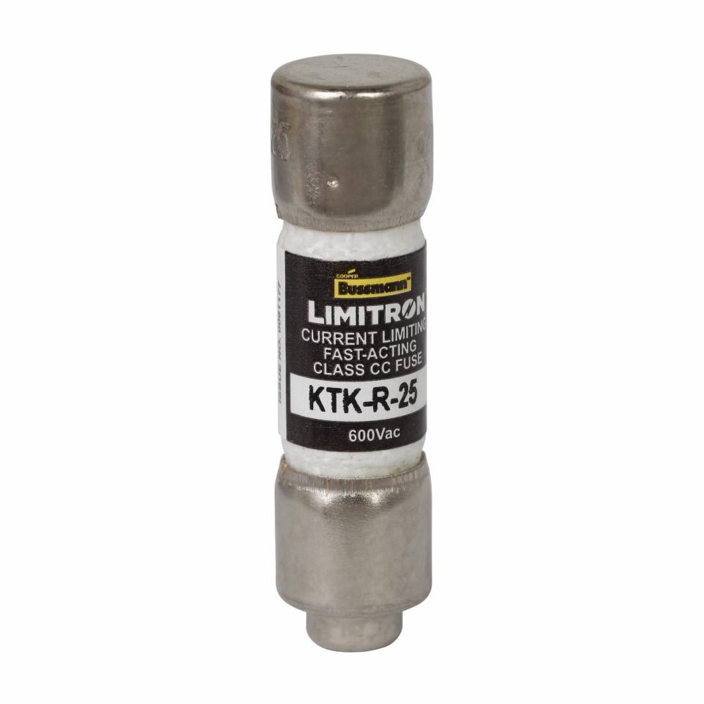 Bussmann Limitron™ KTK-R-25 Current Limiting Fast Acting Fuse, 25 A, 600 V, 200 kAIC Interrupt, CC Class, Cylindrical Body