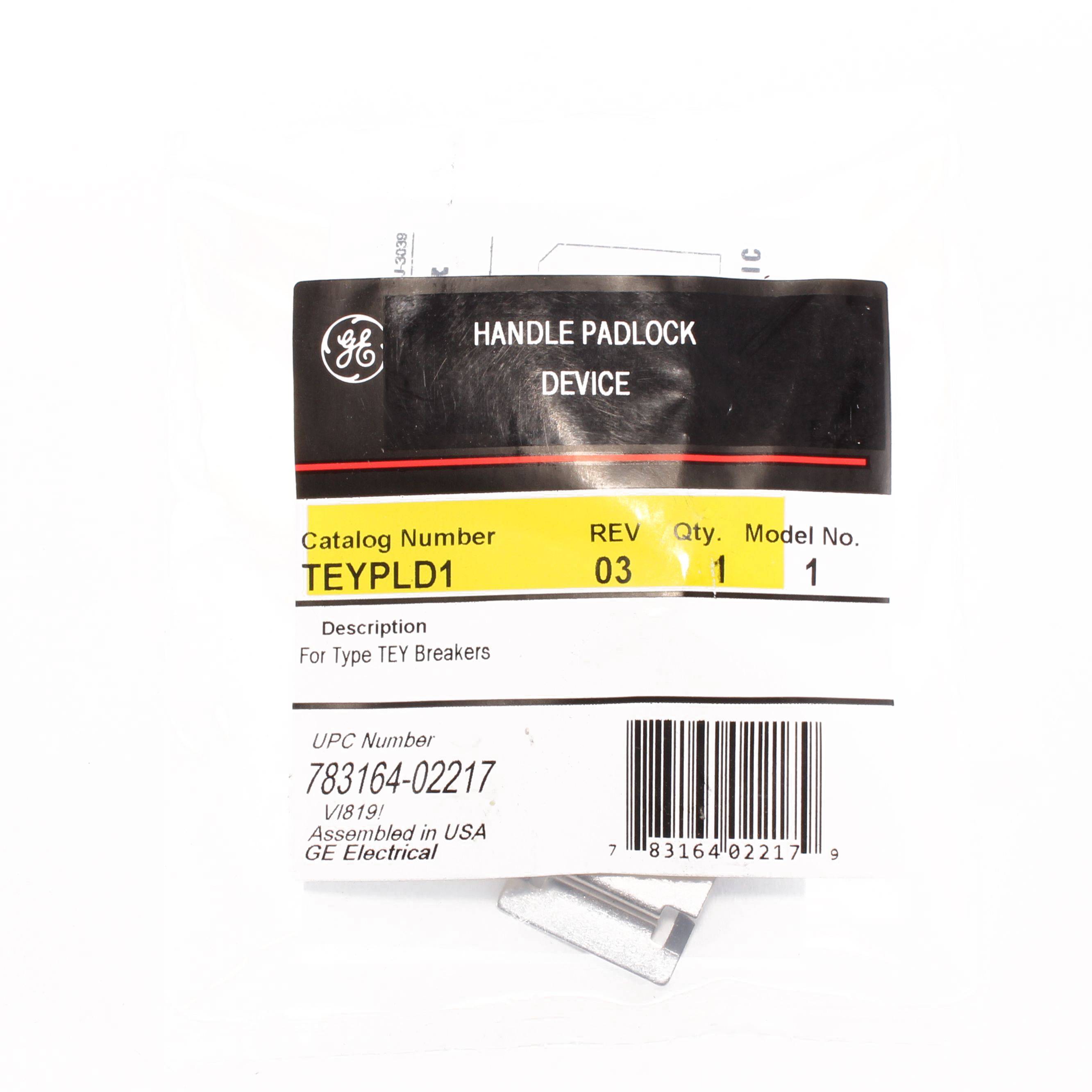 GE TEYPLD1 Standard Padlocking Device, 1/2/3 Poles, For Use With TEY Frame Circuit Breaker