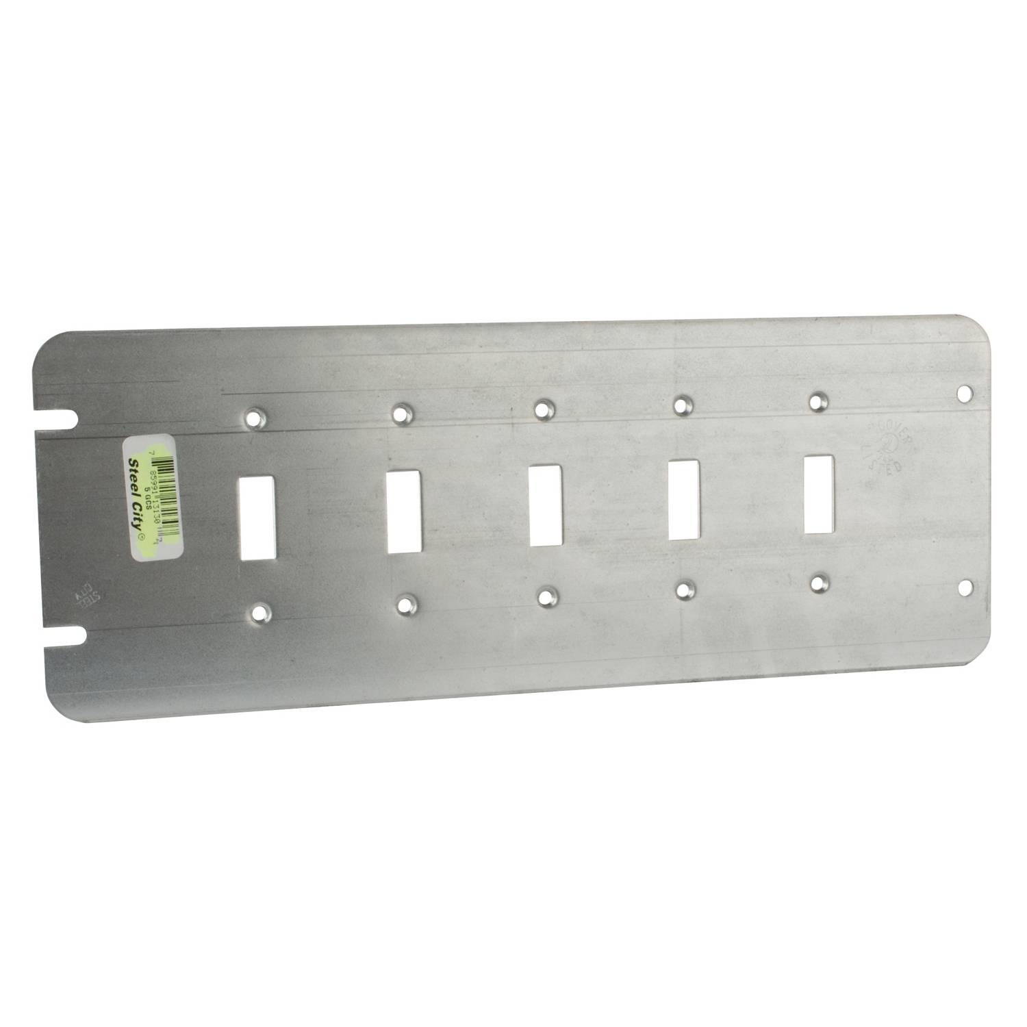 Steel City® 5GCS-S-B-S-B-S Outlet Gang Box Cover, 12-7/16 in L x 4-11/16 in W, (2) Blank, (3) Single Toggle Switch Cover, Steel