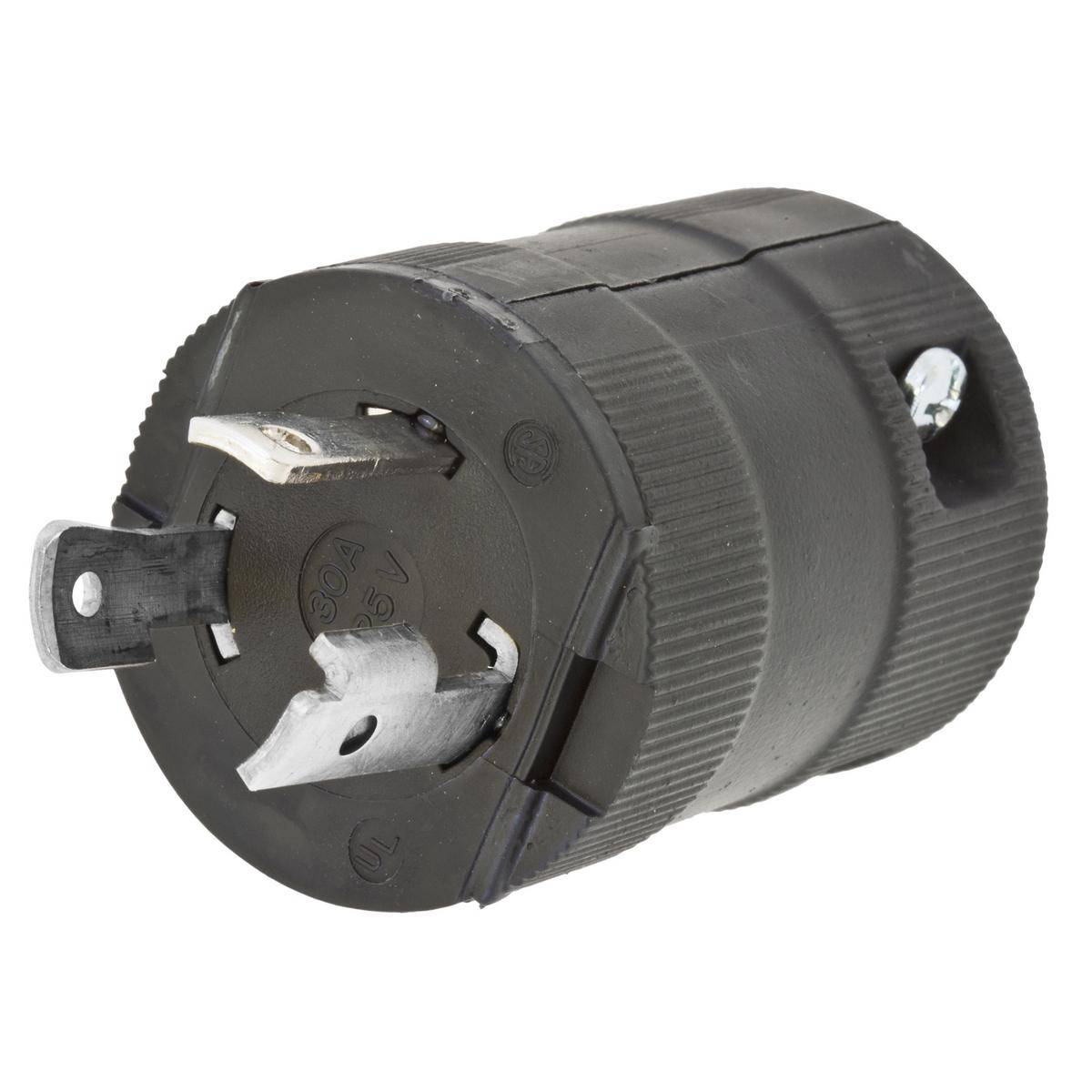 Wiring Device-Kellems HBL26CM11VB Grounding Male Locking Plug, 125 VAC, 30 A, 2 Poles, 3 Wires, Black