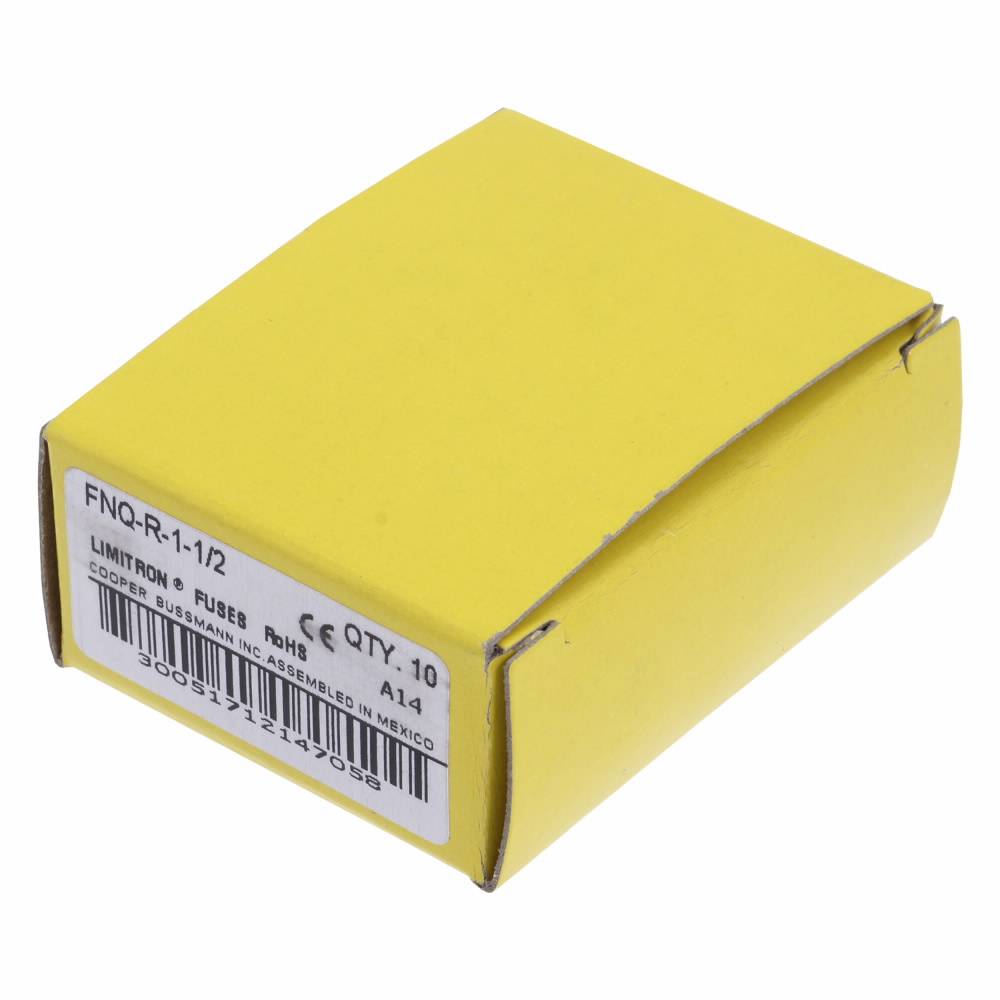 Bussmann CC-Tron® FNQ-R-1-1/2 Time Delay Fuse, 1.5 A, 600 V, 200 kA Interrupt, CC Class, Cylindrical Body