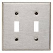 Leviton® 84009 Standard Size Wallplate, 2 Gangs, 4.5 in H x 4.56 in W, 430 Stainless Steel