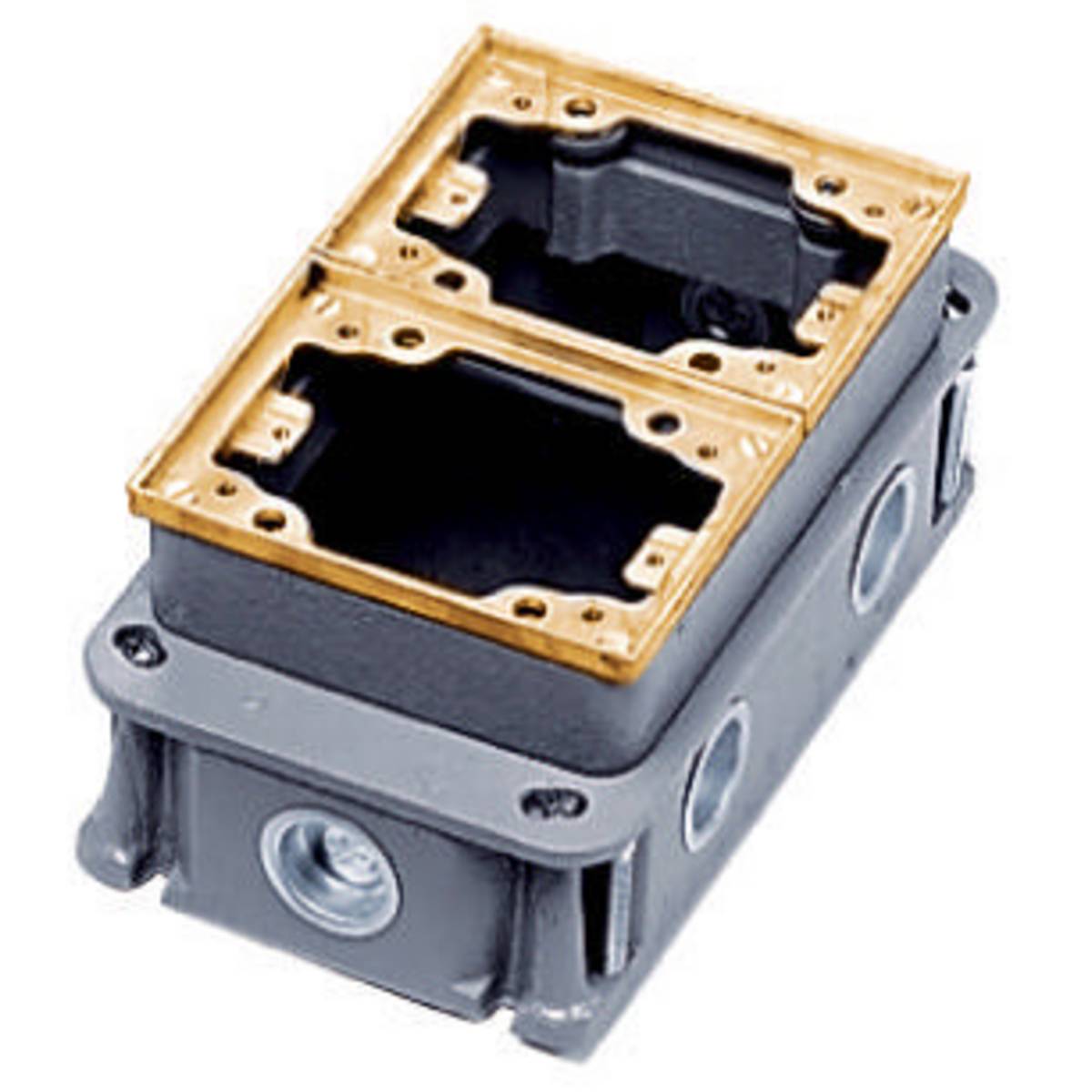 Wiring Device-Kellems B423341 Deep Fully Adjustable Standard Sized Floor Box, Cast Iron, 36.5 cu-in/Gang Capacity, 3 Gangs, 8 Knockouts, 4.84 in L x 8.06 in W x 3.38 in H