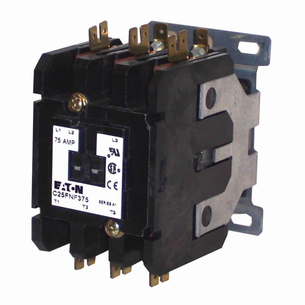 EATON C25FNF375T Definite Purpose Contactor, 24 VAC V Coil, 75 A Inductive/90 A Resistive, 3 Poles