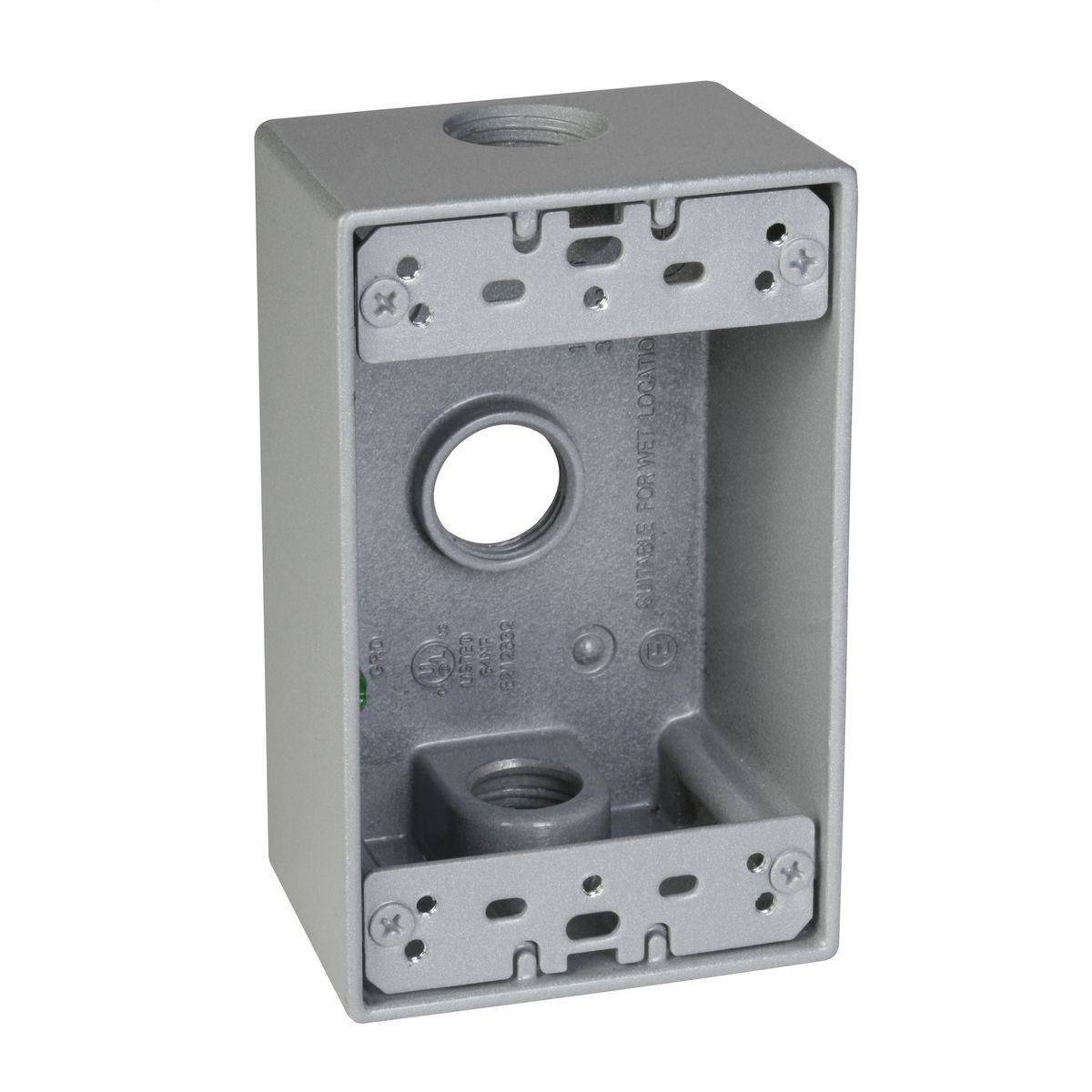 TAYMAC® SB350S Weatherproof Outlet Box, Die Cast Metal, 18 cu-in Capacity, 1 Gangs, 3 Outlets, 4-1/2 in L x 2-3/4 in W x 2 in D