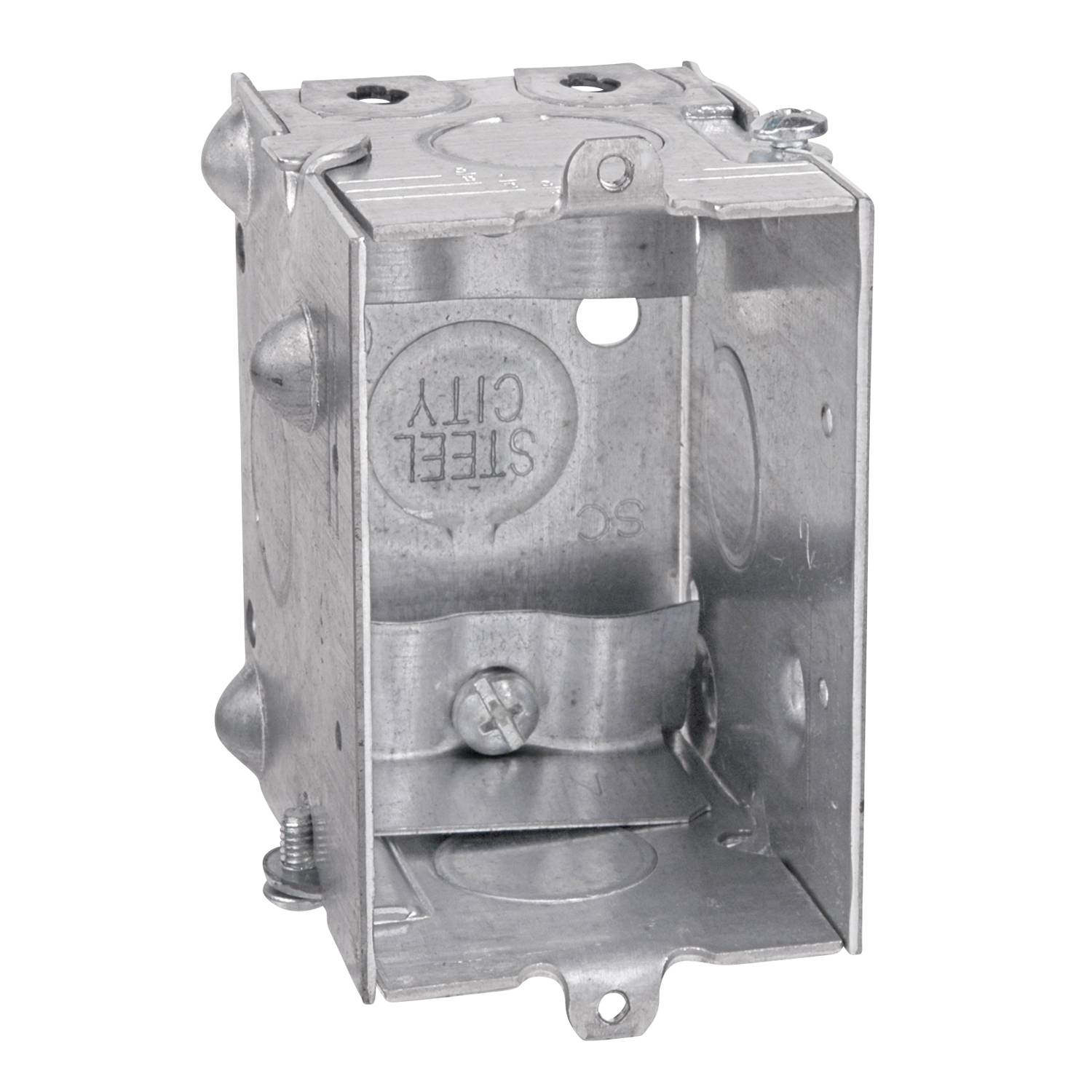 Steel City® LXWLE-25 Gangable Switch Box, Steel, 12.5 cu-in Capacity, 1 Gangs, 1 Outlets, 5 Knockouts, 2 in W x 2-1/2 in D x 3 in H