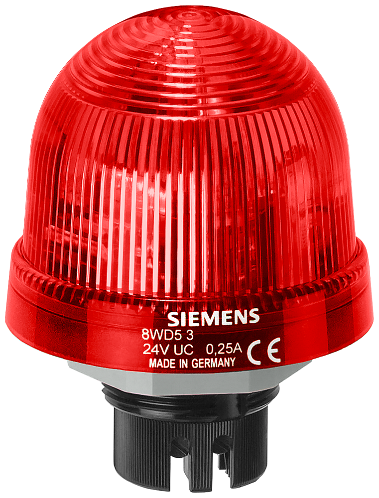 Siemens 8WD5300-1AB Continuous Light, 12 to 230 VAC/VDC, LED Lamp, 75 mm Dia, Bayonet Mounting, Red, Specifications Met: CE Certified, C-Tick Certified, UL Listed, EAC CE Certified