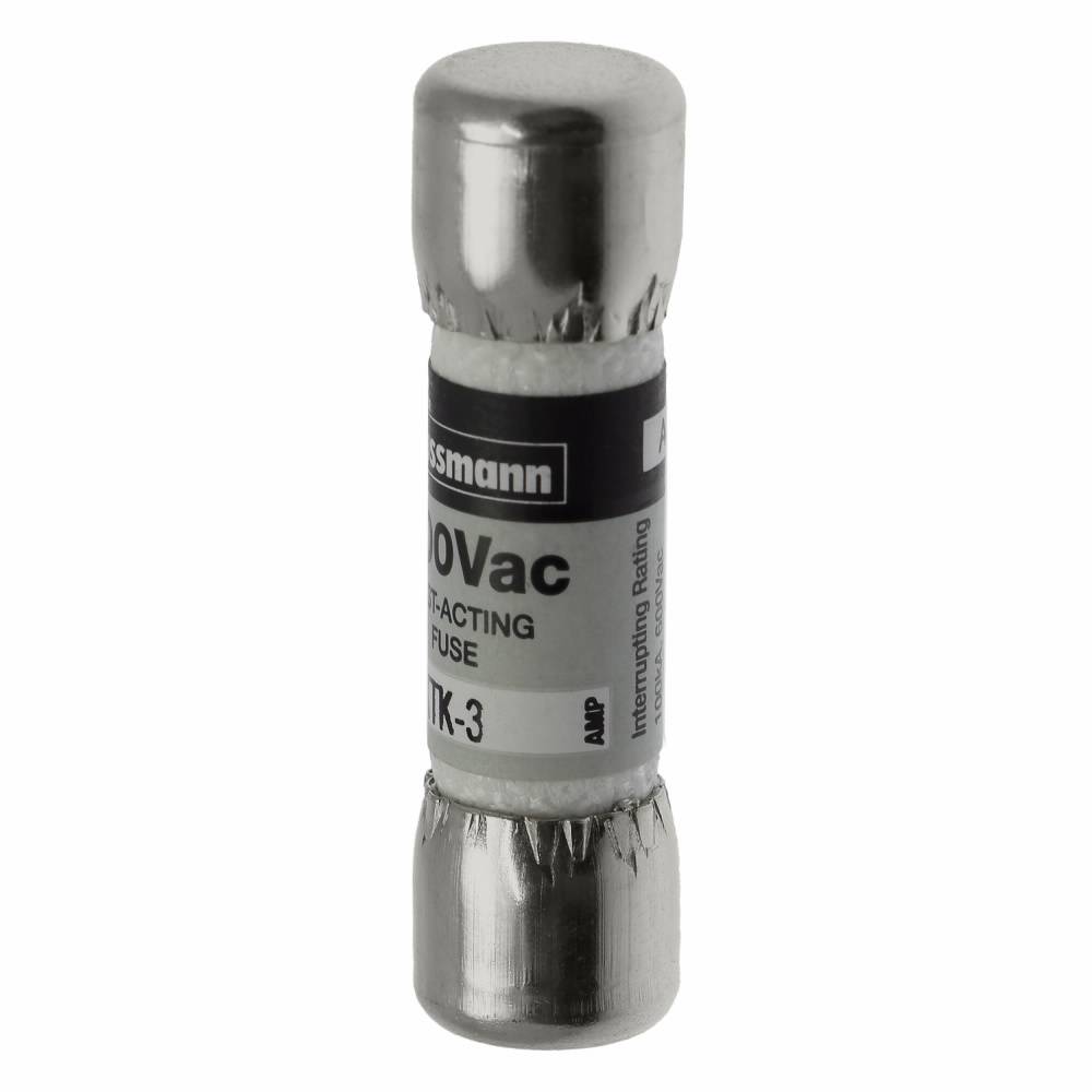 Bussmann Limitron™ KTK-3 Fast Acting Low Voltage Supplemental Fuse, 3 A, 600 VAC, 100 kAIC Interrupt, Class: Supplemental, Cartridge Body