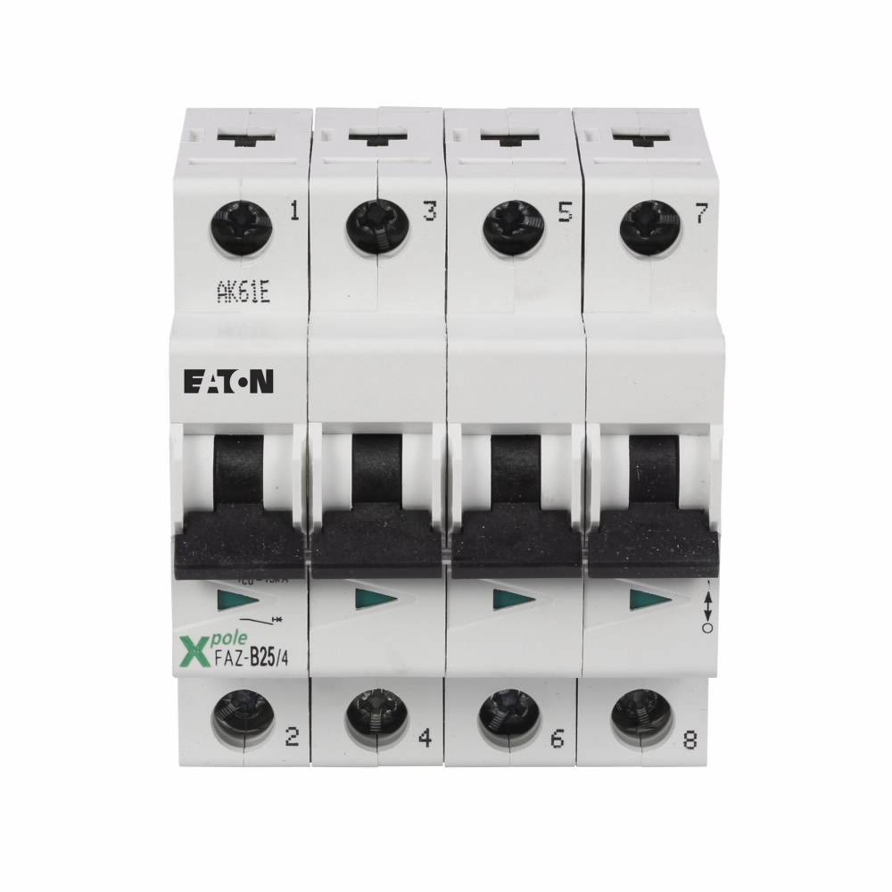 EATON FAZ-B1/4 Supplementary Protector, 480Y/277 VAC, 1 A, 7.5/15 kA Interrupt, 4 Poles, B-Curve Trip