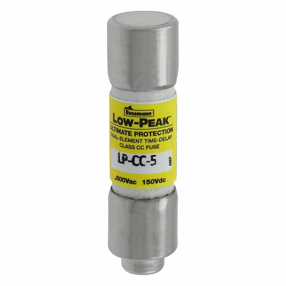 Bussmann Low-Peak™ LP-CC-5 Current Limiting Time Delay Fuse, 5 A, 600 VAC/150 VDC, 20/200 kA Interrupt, CC Class, Cylindrical Body