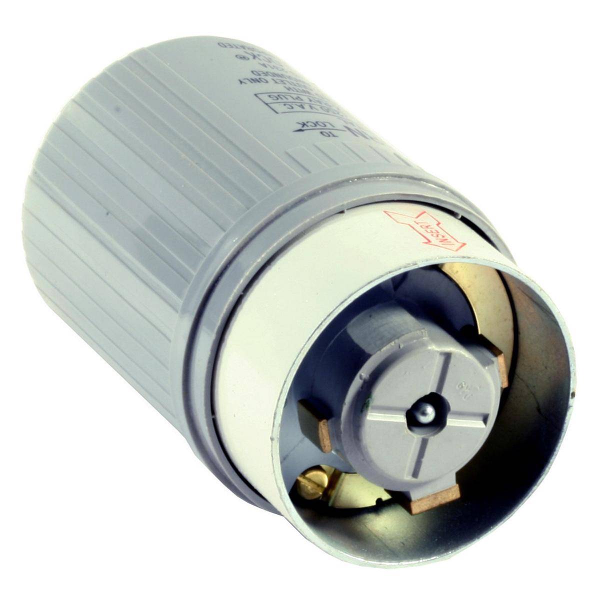 Wiring Device-Kellems HBL25515 Grounding Portable Standard Sized Shrouded Cord Mount Locking Male Plug, 250 VAC, 50 A, 2 Poles, 3 Wires, Gray