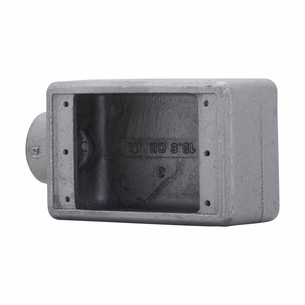 EATON Crouse-Hinds Condulet® FS2 1-Outlet Shallow Device Box With Mounting Lug, 3/4 in NPT Trade, 1 Gang, Feraloy® Iron Alloy, Aluminum Acrylic Painted/Electro-Galvanized