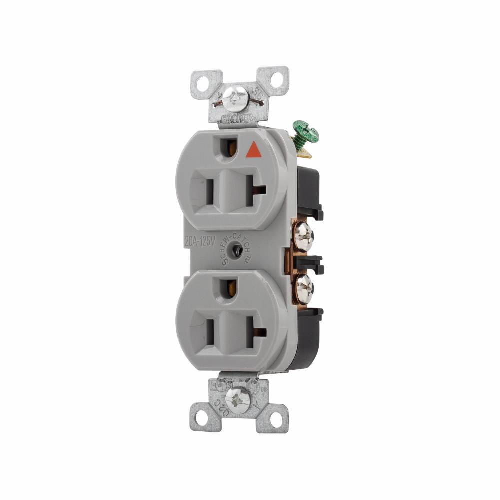 EATON Arrow Hart® IG5362GY IG5362 Duplex Grounding Isolated Straight Blade Receptacle, 125 VAC, 20 A, 2 Poles, 3 Wires, Gray
