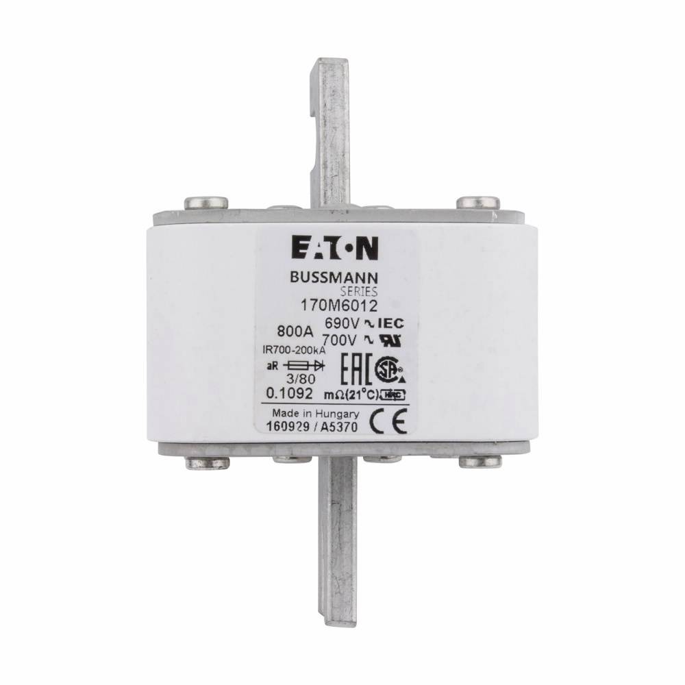 Bussmann 170M6012 Type 80 High Speed Fuse, 800 A, 690 V, 200 kA Interrupt, Class: aR, Square Body