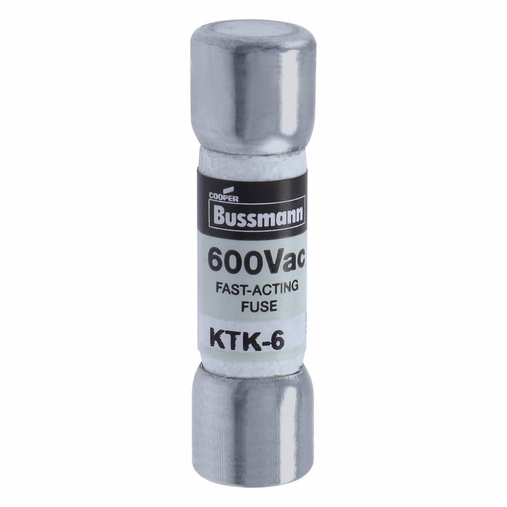 Bussmann Limitron™ KTK-6 Low Voltage Supplemental Fuse, 6 A, 600 VAC, 100 kAIC Interrupt, Class: Supplemental, Cartridge Body