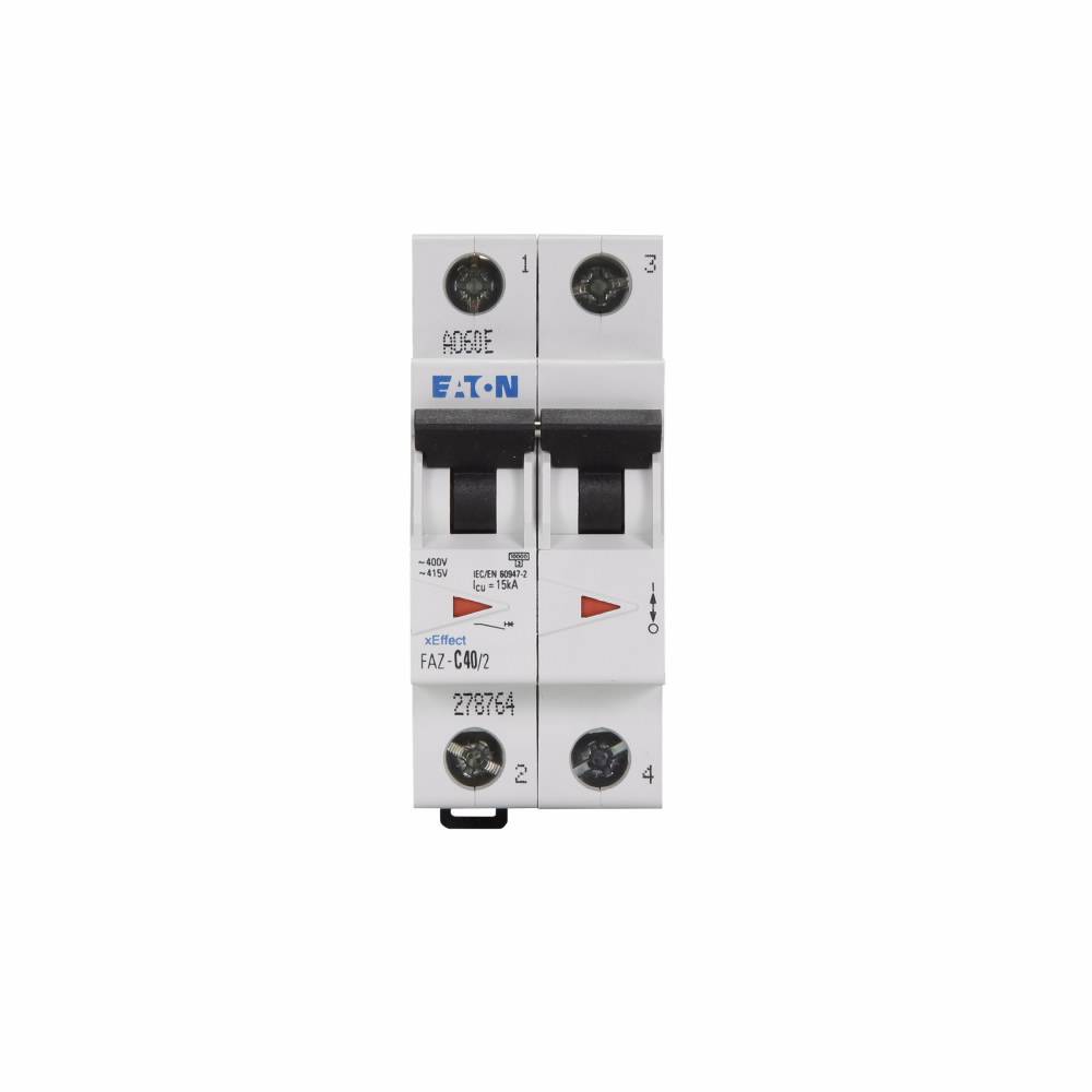 EATON FAZ-C40/2 Supplementary Protector, 480Y/277 VAC, 40 A, 7.5 to 15 kA Interrupt, 2 Poles, 5-10X/C-Curve Trip