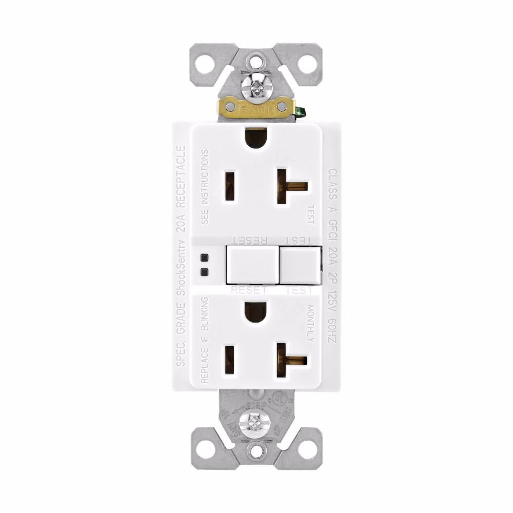 Eaton Wiring Devices SGF20W SGF Duplex GFCI Receptacle, 125 VAC, 20 A, 2 Poles, 3 Wires, White