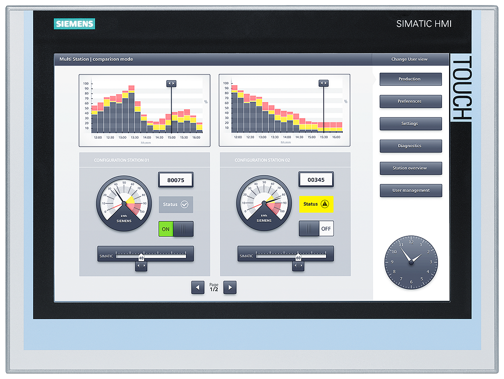 Siemens SIPLUS HMI 6AG11240QC024AX1 TP1500 St&ard Comfort Panel, 24 VDC, 1.7 A, 41 W, 15 in TFT Touch Display, 40 Keys, 1 x RS485, 2 x USB 2.0, 2 x SD Card Slots, 2 x Industrial Ethernet, MPI, PROFIBUS DP