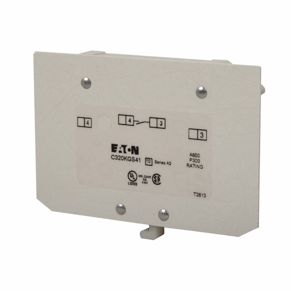 EATON C320KGS41 Base Auxiliary Contact, 250/600 VAC/VDC, 100/400 A, 1 Contacts, Silver Cadmium Alloy