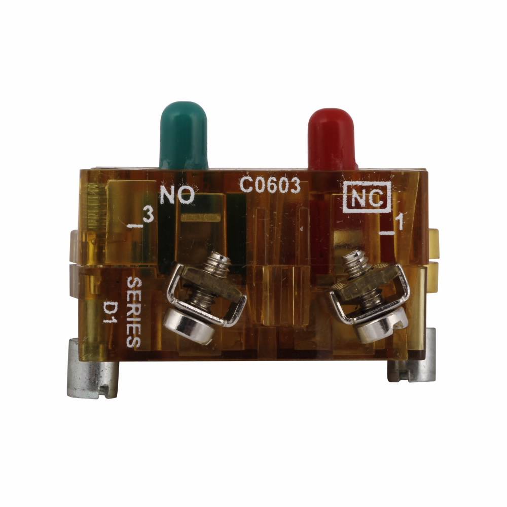 EATON 10250T1EC Heavy Duty Logic Level Oil/Watertight Contact Block, 30.5 mm, 1NO-1NC Contact, 0.5 A at 120 VAC/VDC Contact, Palladium Contact, Amber