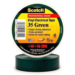 1/2" x 20' x 7 Mil, 3M 35-GREEN-1/2X20FT Scotch® Electrical Tape, Green