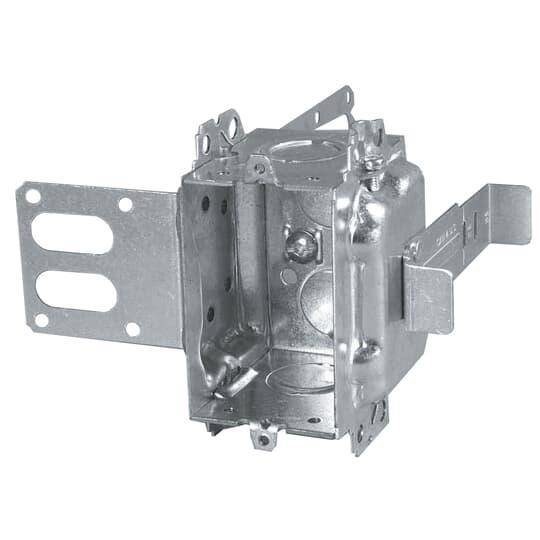 Iberville® BC3104KSS1X-1 BC Series Gangable Stud Device Box, Steel, 16 cu-in Capacity, 1 Gangs, 1 Outlets, 6 Knockouts, 2 in W x 2 in D x 3 in H