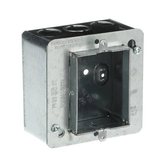 Iberville® BC52171-HV-KIT Gangable Outlet Box, Steel, 33.6 cu-in Capacity, 1 Gangs, (1) Outlets, (2) Knockouts, 4 in H x 4 in W x 2-1/8 in D