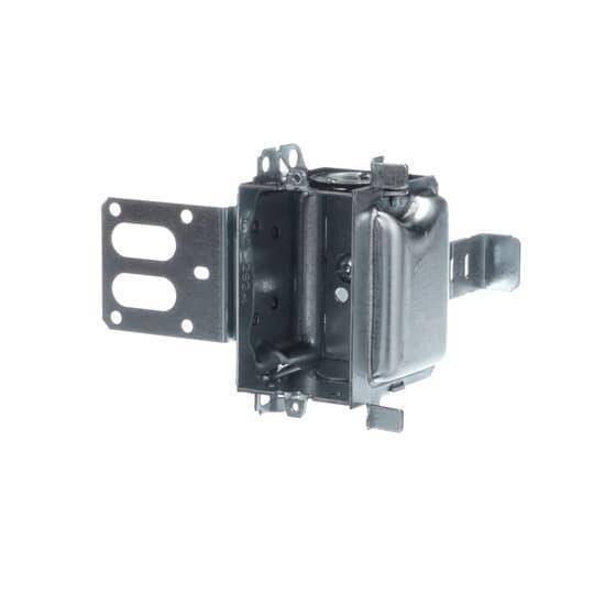 Iberville® CI3104-KSSX CI Series Gangable Stud Device Box With Integral Support Bracket, Steel, 16 cu-in Capacity, 1 Gangs, 1 Outlets, 6 Knockouts, 2 in W x 2 in D x 3 in H
