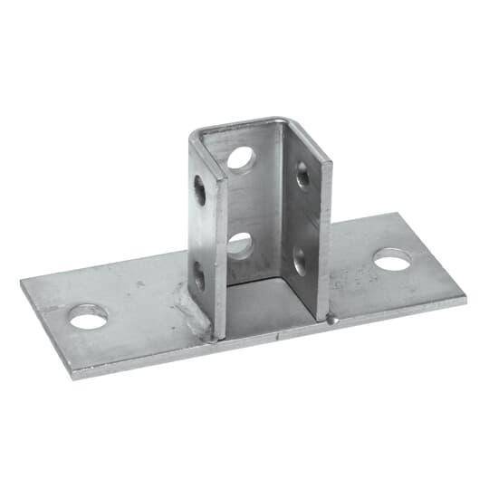 Kindorf® B-924FL-HD 8-Hole Flush Post Base Connector, 6 in L x 3 in W, For Use With 1-1/2 x 1-1/2 in Channels, Steel, Hot Dipped Galvanized