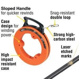 0.125" x 50', Klein Tools, Inc. 56331 Fish Tape, Orange/Black