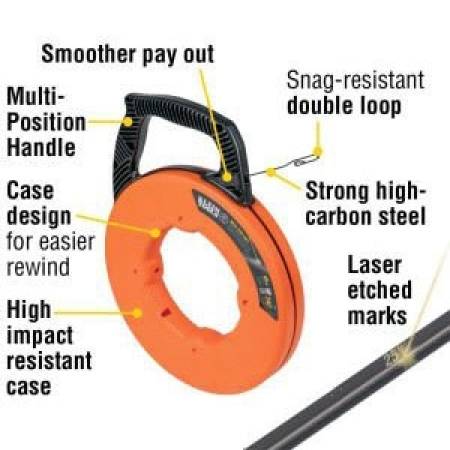 0.125" x 120', Klein Tools, Inc. 56333 Fish Tape, Orange/Black