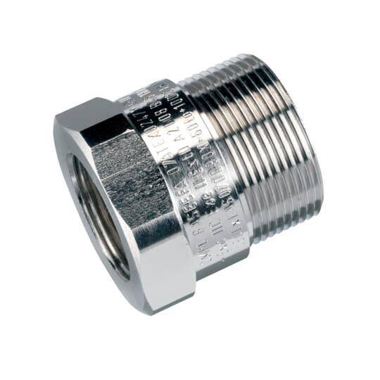 ABB EXN/300-200/R Explosionproof Straight Conduit Reducer, 3 in MNPT x 2 in FNPT, Brass, Nickel Plated