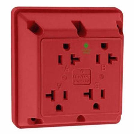 125 V 20 A, Leviton Manufacturing Co. Inc. 21254-HR Traditional® Straight Blade Quad Receptacle, Red