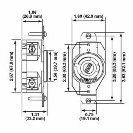 125 V 20 A, 2-Pole 3-Wire, Leviton Manufacturing Co. Inc. 2310 Black & White®, V-O-Max® Locking Device Receptacle, NEMA L5-20R, Black