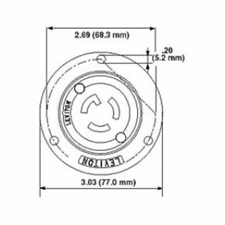 480 V 20 A L16-20R, Leviton Manufacturing Co. Inc. 2436 Black & White® Locking Device Flanged Outlet