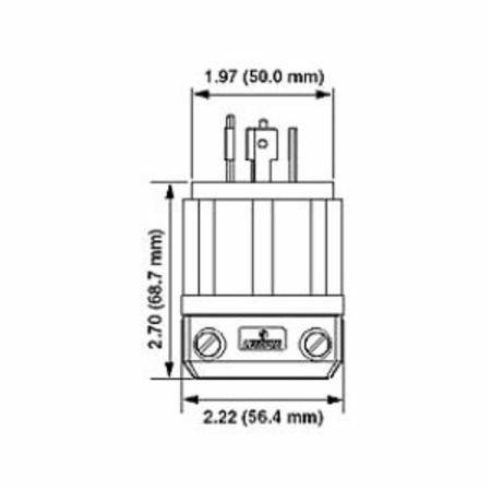 600 V 30 A L17-30P, Leviton Manufacturing Co. Inc. 2741 Black & White® Locking Device Plug