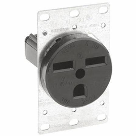 250 V 30 A, Leviton Manufacturing Co. Inc. 5372 Straight Blade Power Receptacle, Black