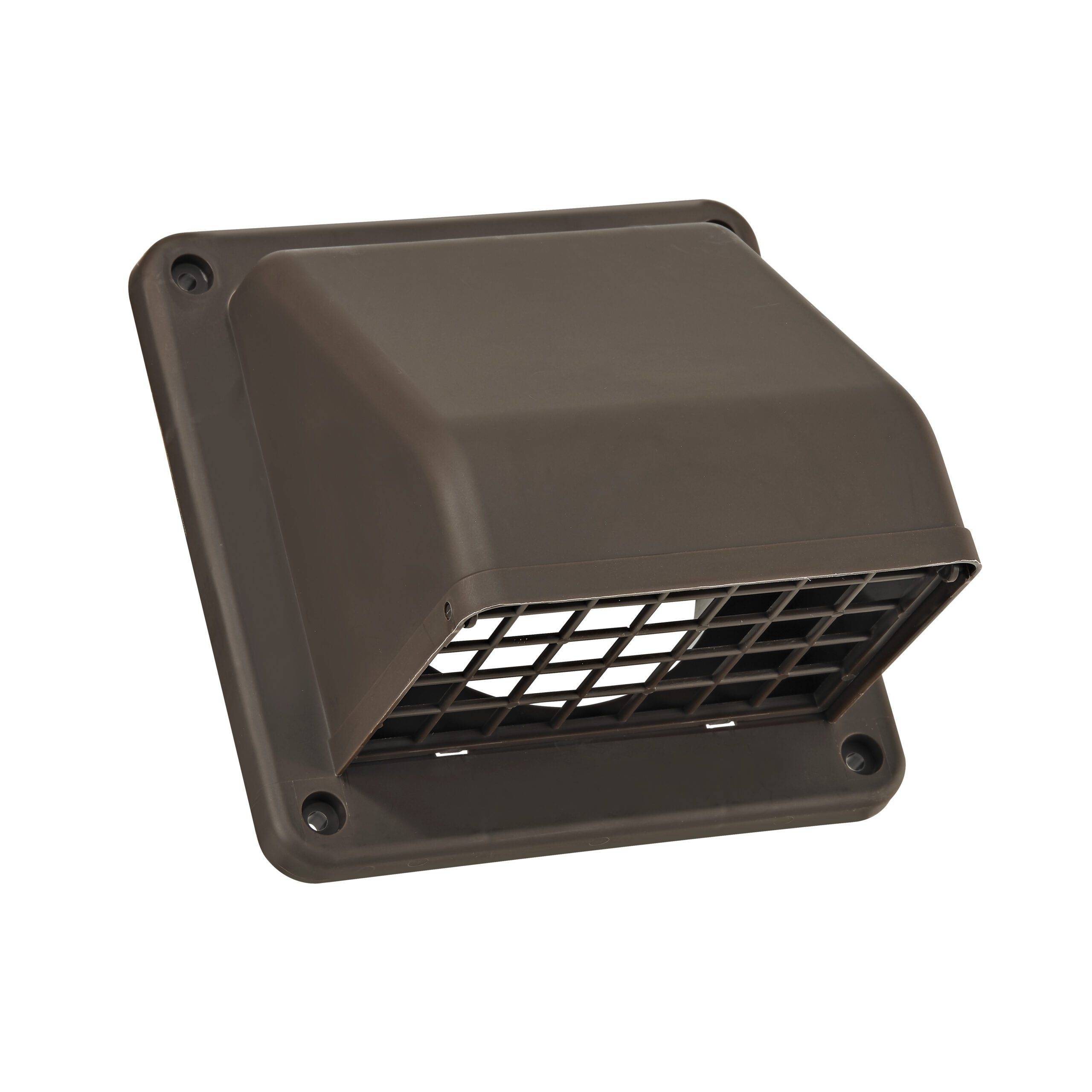 Lambro 224B Plastic Exhaust Wall Hood Vent, 4 in Dia, 5.48 in L x 5.48 in W Hood, 3.78 in Hood Opening, 10 in L Tube