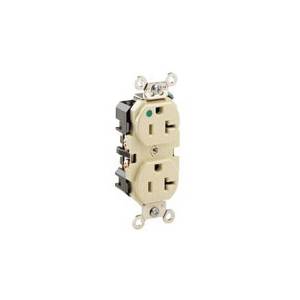 Leviton® 8300-I 1-Phase Duplex Extra Heavy Duty Straight Blade Receptacle, 125 VAC, 20 A, 2 Poles, 3 Wires, Ivory