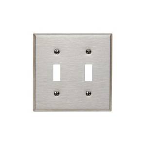 Leviton® 84009 Standard Size Wallplate, 2 Gangs, 4.5 in H x 4.56 in W, 430 Stainless Steel