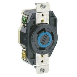 250 VAC 30 A, 2-Pole 3-Wire, Leviton Manufacturing Co., Inc. 2620 Black & White®, V-O-Max® Locking Device Receptacle, NEMA L6-30R, Black