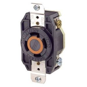 125/250 VAC 30 A, 3-Pole 4-Wire, Leviton Manufacturing Co., Inc. 2710 Black & White®, V-O-Max® Locking Device Receptacle, NEMA L14-30R, Black