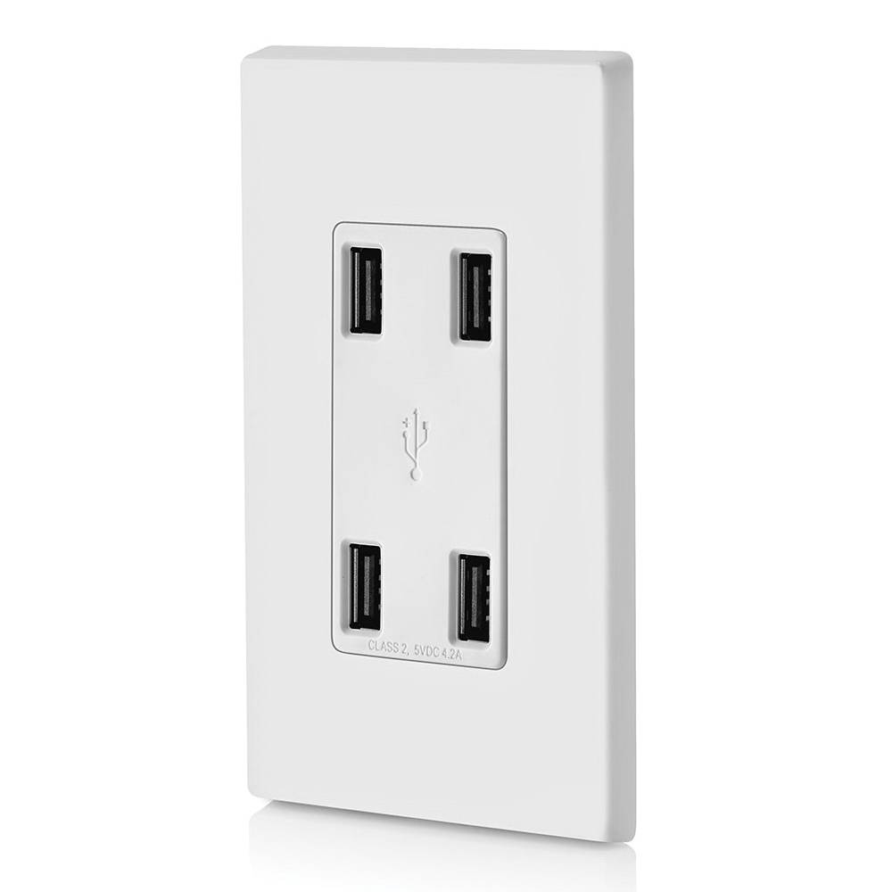 Leviton® Decora® USB4P-W USB Charger, 4.2 A, 125 VAC, 25 W, 3 Wires, White