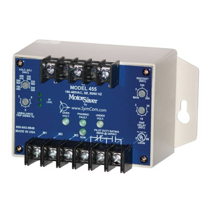 Littelfuse® Symcom 455 3-Phase Dual Range Voltage Monitoring Relay, 190 to 480 VAC, SPDT 1 Form C Contact