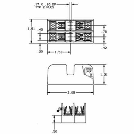 600 VAC/VDC, 30 A, Mersen S.A. 30312R Midget Fuse Block, 2-Pole, Class CC