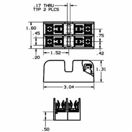 600 VAC/VDC, 30 A, Mersen S.A. 30312 Midget Fuse Block, 2-Pole, Open Style